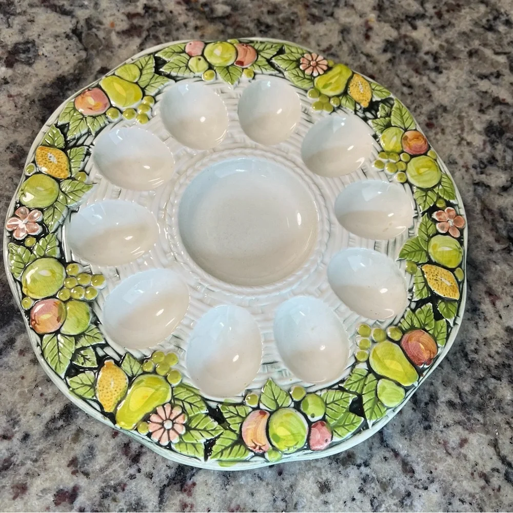 Vintage 1970’s Norleans Deviled Egg Plate Ceramic Serving  Easter Cottagecore